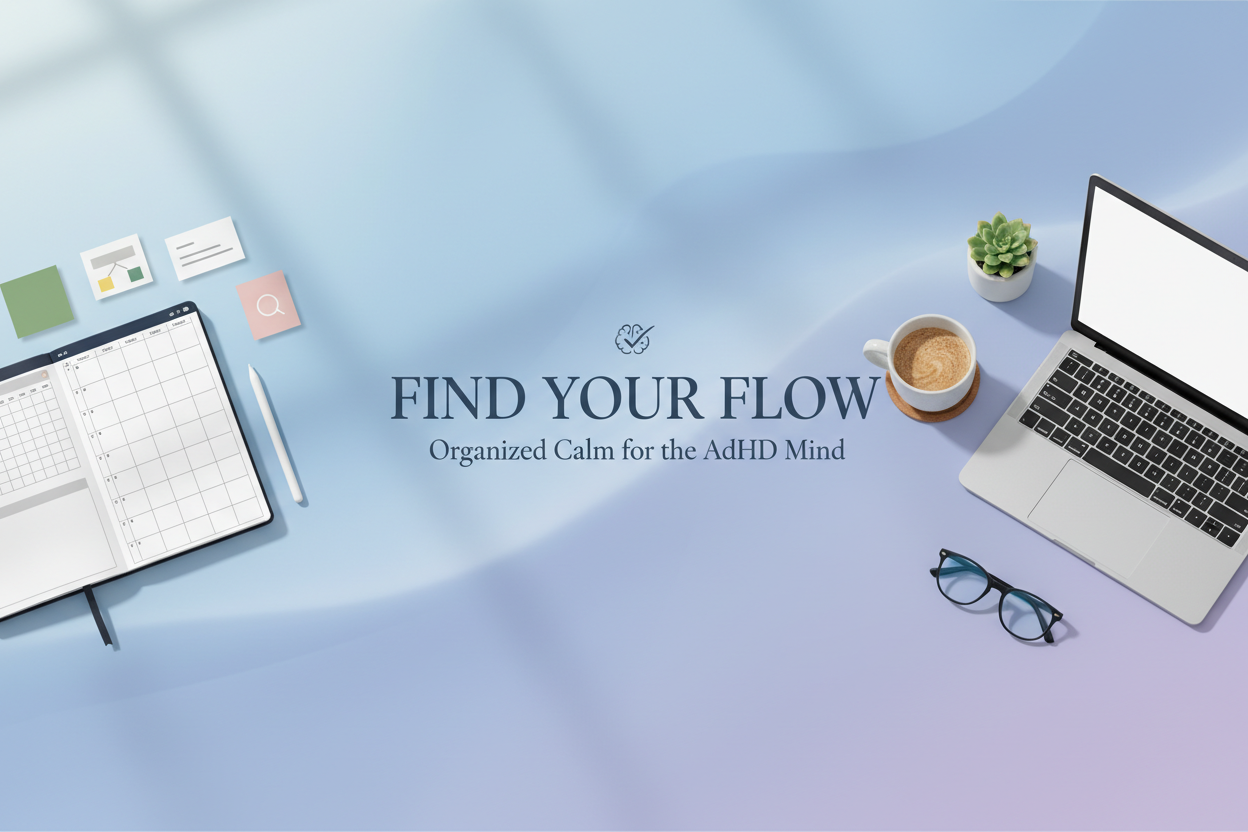 Calming ADHD hero banner with soft blue and lavender tones